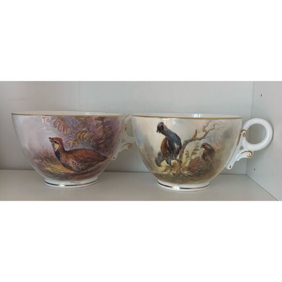 Vintage Royal Worcester large novelty cup / Set of 2 / Partridge / Capercaillie